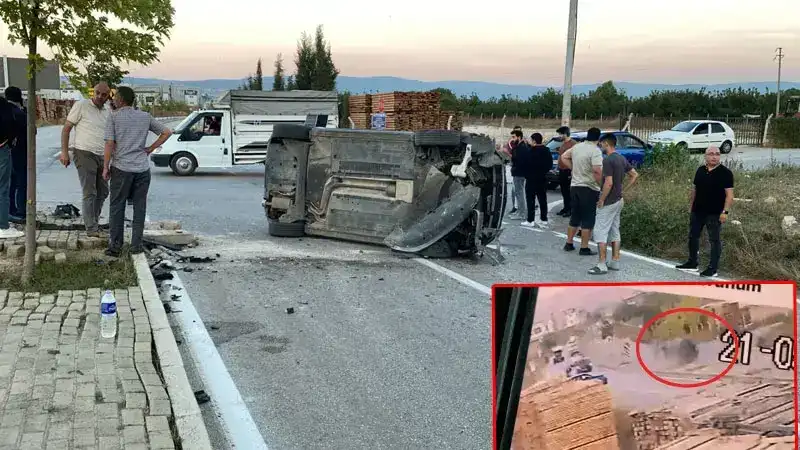 İnegöl’de refüje çarpıp devrilen otomobilin sürücüsü yaralandı