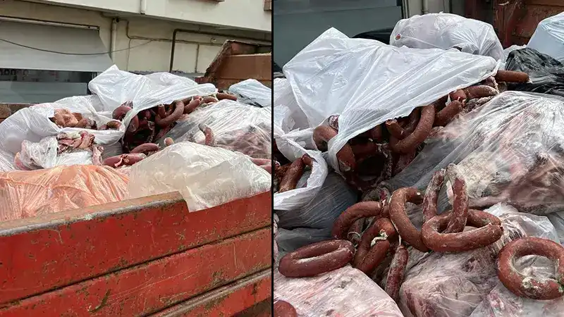 Domuz eti tespit edilen 2, 6 ton sucuk imha edildi